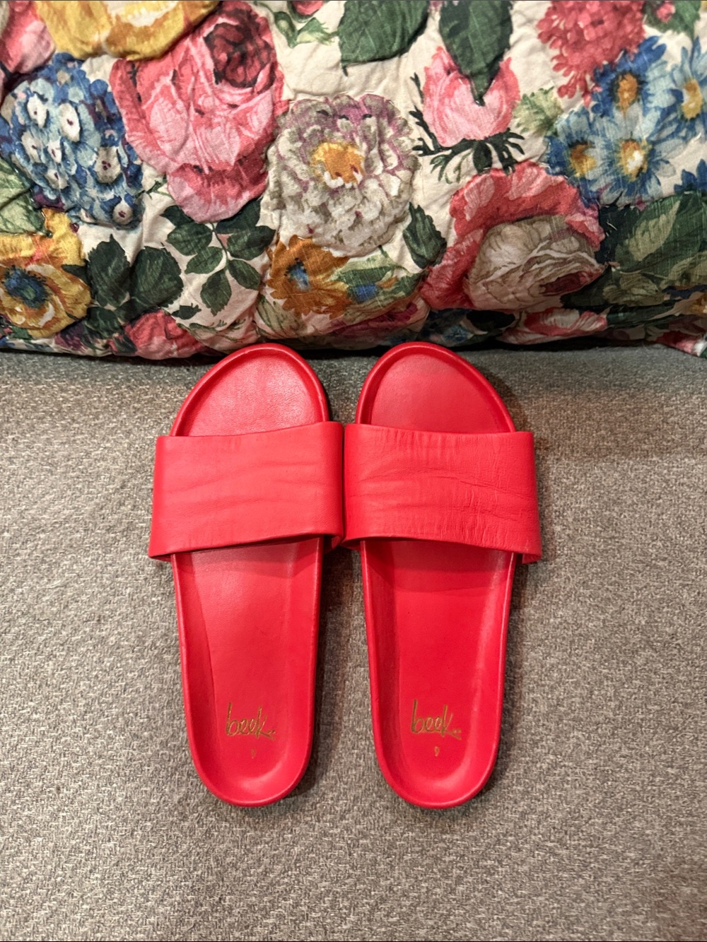 beek Red Slide Sandals with Wide Strap
